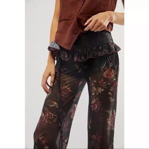 Free People Night Blooms Mesh Mauve Pants Size Small Women